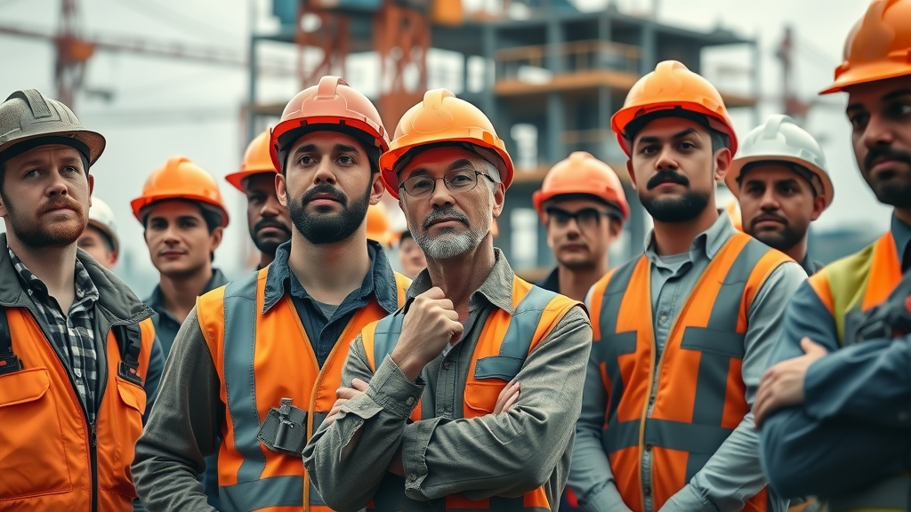 construction site group of construction workers tired safety helmets vests fatigue management