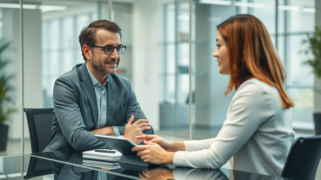 Manager listening attentively to employee, fostering a positive work environment where employees feel valued